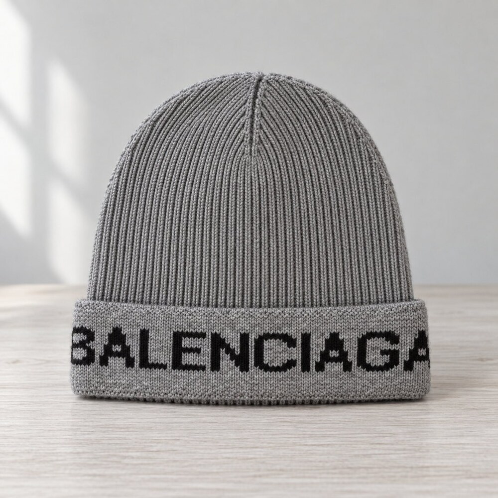 Balenciaga Grey Ribbed Knit Beanie